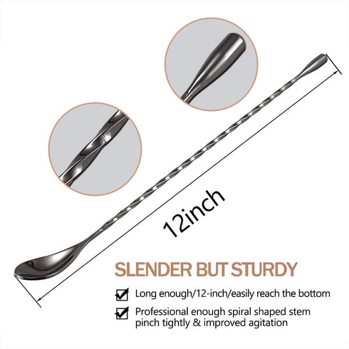 12 Inches Mixing Spoon Stainless Steel, Spiral Pattern Bar Spoon for Cocktail Shaker Tall Cups...
