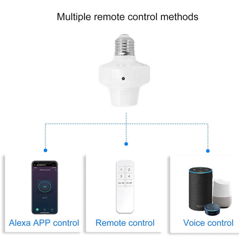 QIACHIP Remote Control Light Socket E26 E27 Bulb Socket Adapter, ZigBee Smart Light Holder Compatible with Alexa Echo Voice Control, Requires Zigb...