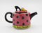 6 1/2 Inch Pink and Black Polka Dot Teapot with High Heel Top Lid...