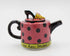 6 1/2 Inch Pink and Black Polka Dot Teapot with High Heel Top Lid...