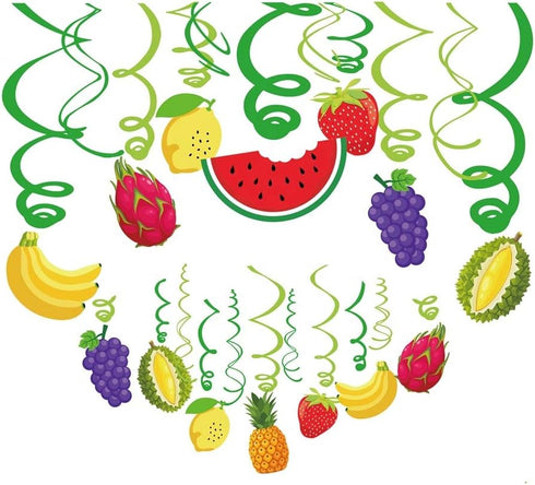 30Ct Tutti Frutti Hanging Swirl Decorations, Tropical Fruit Party Supplies, Summer Birthday Theme, Luau Kids Decor for First 1st Boys Girls Baby S...