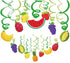 30Ct Tutti Frutti Hanging Swirl Decorations, Tropical Fruit Party Supplies, Summer Birthday Theme, Luau Kids Decor for First 1st Boys Girls Baby S...