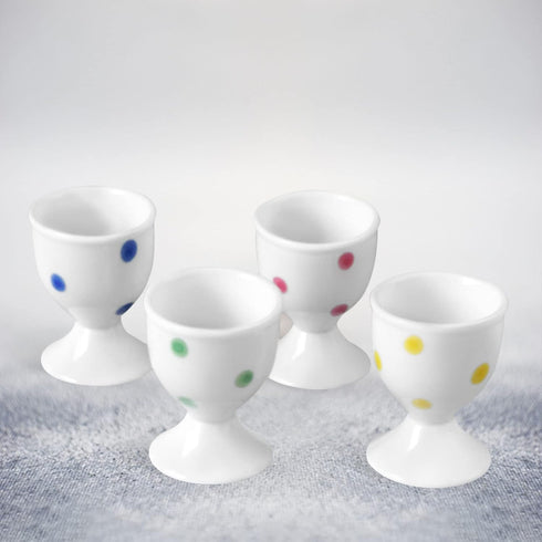 Cinf Ceramic Polka Dots Egg Cup Gift Set of 4 Porcelain Holder Breakfast Boiled Cooking Tools Stable Easy to Clean Childhood Memories Table Decora...