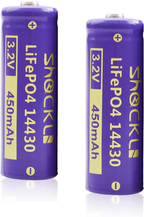 (2-Pack Shockli 14430 3.2V 450mAh LiFePO4 Rechargeable Solar Battery for Outdoor Solar Garden Light?Shorter Than AA!?...