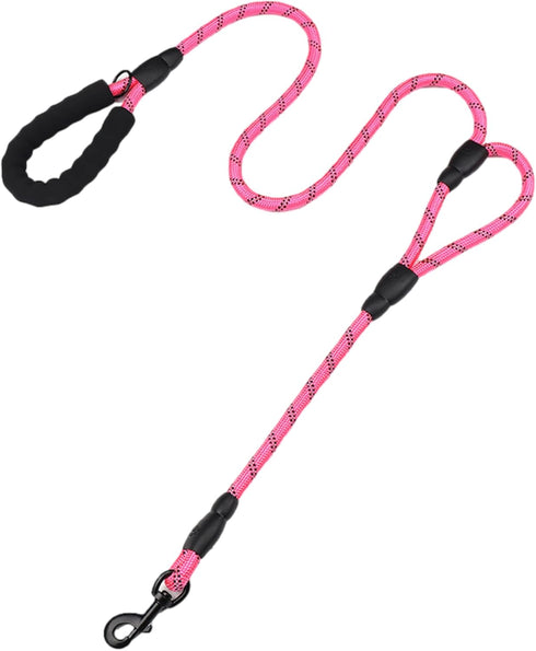 Dog Leash-Heavy Duty Long Dog Leash for Puppy, Small, Medium, and Large Dogs (Pink Rope - Double Handle, 6 Feet)...