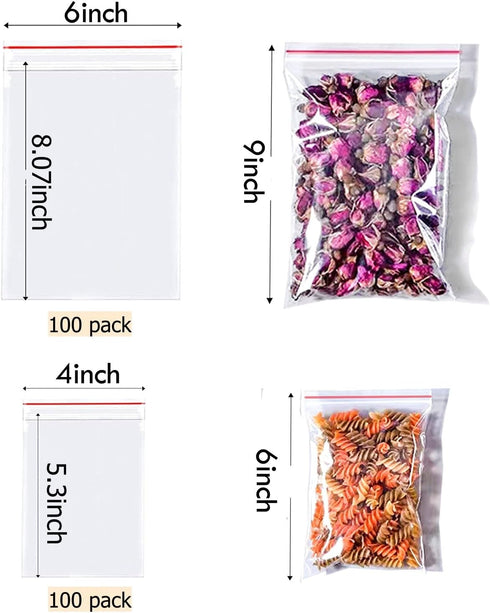 200 Pack Poly Zipper Bags,2 Different Size Small Craft Plastic Bags,Clear Reusable Ziplock Bags Storage for Bead,Jewelry,Candy,4x6 Inch/6x9Inch...