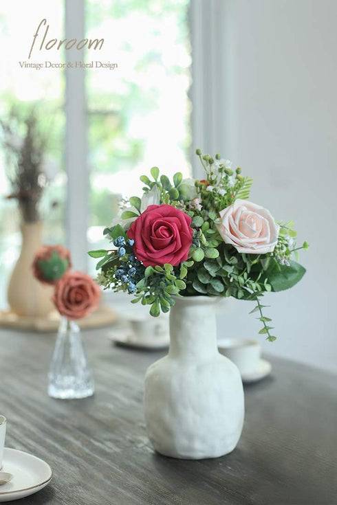 Floroom Artificial Flowers 25pcs Real Looking Shimmer Blush and Peach Foam Fake Roses with Stems for DIY Wedding Bouquets Bridal Shower Centerpiec...
