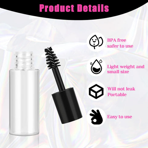 10 PCS Empty Mini 3ml Mascara Tubes, Mini Eyelash Cream Container Bottle with Eyelash Wand Rubber Inserts, Empty Mascara Tube Kit for DIY Mascara ...