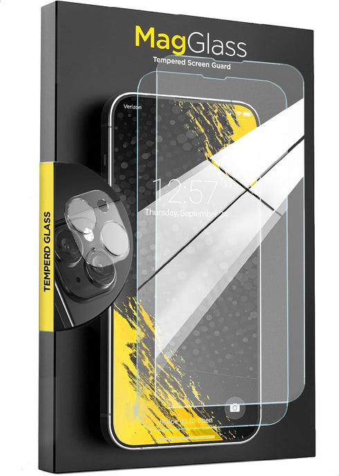 magglass Compatible with iPhone 15 Screen Protector (2 Pack) Camera Lens Guard, Bubble-free Applicator Tool (High Clarity 9H Tempered Glass)...