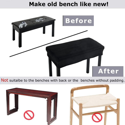 SINOSSO Soft Velvet Piano Bench Cover, (20"- 26.5") L x (11.8"- 15.7") W Rectangle Stretch Washable Stool Upholstered Protector Slipcover, (S, Bla...