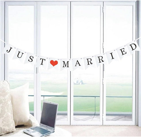 JUST Married Wedding Banner Set, Wedding Decorations for Reception, Bridal Shower and Engagement Photo Prop,Car Decorations...