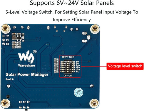 waveshare Recharged Solar Power Management Module for 6V~24V Solar Panel, Support Solar Panels, Or USB Power Adapter Battery Charging, 5V/1A or 3....