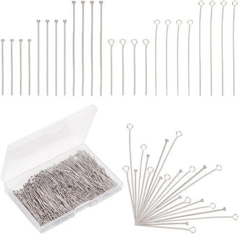 PH PandHall 3 Sizes 304 Stainless Steel Jewelry Eye Pins Set, Jewelry Making Pins, 300pcs Eye Pins 300pcs Ball Head Pins for DIY Crafts Earrings B...