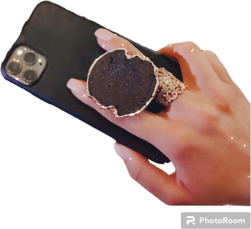 Black Agate Crystal Druzy Quartz Phone Grip - Adjustable Cell Phone Stand - Phone Gripper for Back of Phone and Tablets - Phone Grip Holder for Wa...