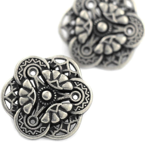 Bezelry 12 Pieces Gothic Flower Art Metal Shank Buttons 18mm (11/16 inch) (Antique Silver)...