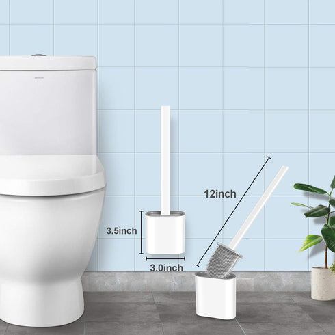 Toilet Brush and Holder Set for Bathroom, Deep-Cleaning Silicone Toilet Bowl Brush with Non-Slip Long Plastic Handle(White)...