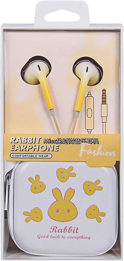 QearFun Bunny Earbuds for Kids, Kawakii Wired Earbud & in-Ear Headphones Gift for School Girls and Boys with Microphone and Lovely Earphones Stora...