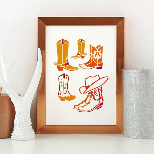 FINGERINSPIRE Cowboy Boots and Hat Painting Stencil 8.3x11.7" Cowgirl Boot with Spur Big Stencil Western Cowboy Themes Stencil Reusable Shoes Spra...