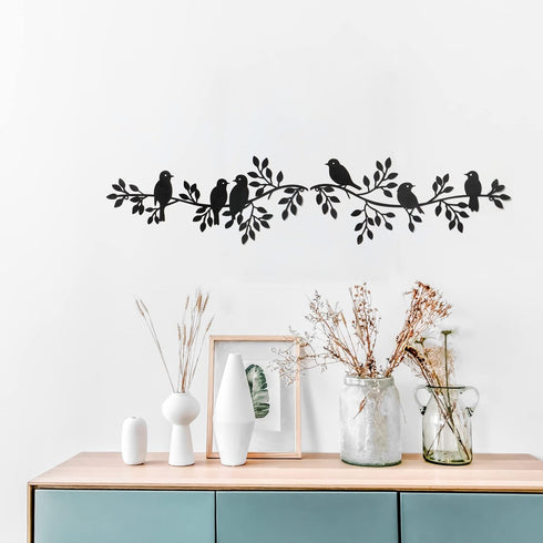 LOMOHOO Metal Birds Wall Decor Art Leaves 6 Birds on Vine Olive Branch Iron Sculptures Silhouette Metal Hanging Ornament Bedroom Living Room Indoo...