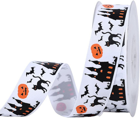 1'' x 25Yards Halloween Wired Edge Ribbon Halloween Handmade DIY Heat Transfer Ribbon Threaded Belt Ribbed Ribbon Satin Ribbon Holiday Decoration ...