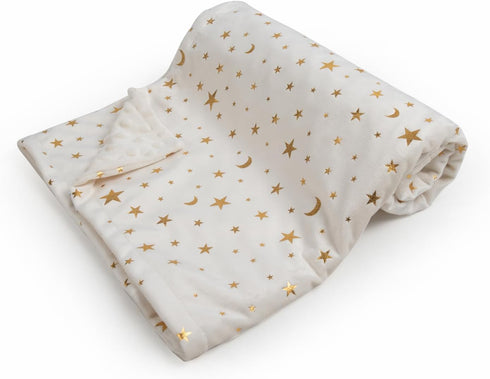 Baby Blanket for Boys Girls Soft Minky with Double Layer Dotted Backing, Star and Moon Printed 30 x 40 Inch Receiving Blanket (Beige)...