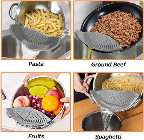 YEVIOR Clip on Strainer for All Pots Pan,Silicone Pasta Strainer Kitchen Gadgets,Collapsible Colander for Noodle,Vegetables,Fruit,Spaghetti (Grey)...