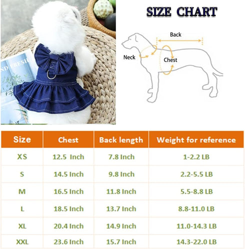 ANIAC Denim Dog Dresses for Small Dogs Puppy Girl Clothes with Leash Ring and Cute Bow Knot Summer Cat Apparel with D-Ring Blue Girl Dog Clothes (...