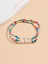 Elastic Beaded Ankle Bracelet for Women Double Heart Beaded Anklet Colorful Double Layered Hollow Heart Anklet Boho Turquoise Elastic Anklet Brace...