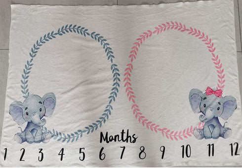 Baby Monthly Milestone Blanket Twins Girl Pink Boy Blue Elephant Newborn Nursery Decor Photo Props Shoots Photography Growing Toddlers Soft Fleece...