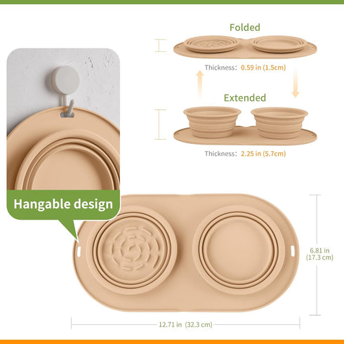 Dog Food Bowls Pet Bowls & Collapsible Dog Bowl Dog Water Bowls with No-Spill and Non-Skid, Feeder Bowls with Dog Bowl Mat for Small Medium Large ...