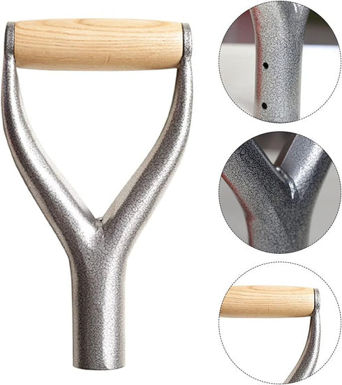 Shovel D Grip Handle, Solid Iron Shovel Handle Reusable Y Grip Replacement Accessories with Wooden Grip for Garden Digging Raking Tool(Silver)...