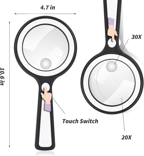 20X 30X Coin Magnifier, USB Rechargeable Lighted Magnifying Glass with Light Handheld for Currency Seniors Reading Crafts Jewelry Hobbies...