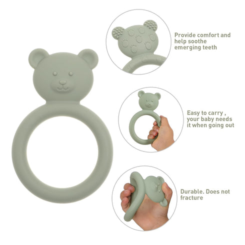Silicone Baby Teether, Teething Toy Ring for Babies, Easy to Hold Design, BPA Free (Sand + Light Grey)...