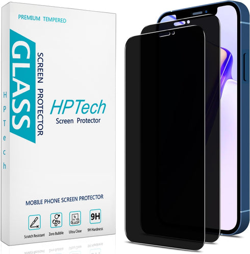 HPTech (2 Pack) Privacy Screen Protector Designed for iPhone 12, iPhone 12 Pro 6.1-inch Anti-Spy Tempered Glass, Anti Scratch, Bubble Free...