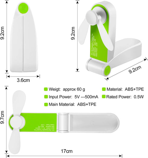 3 Pack Portable Pocket Fans Handheld Mini Fan Portable Foldable Fan Personal Travel Fan Hand Fan Summer USB Rechargeable Desk Fans for Home Women ...