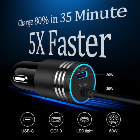 Android 60W USB Type C Car Charger Adapter Plug Fast Charging for Samsung Galaxy S23 Ultra/S23+/A14 5G/A54/A34/S22 Ultra/A13/A53/A23/A03S/A12, Typ...