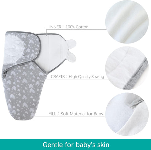 Biloban Baby Swaddles 0-3 Months for Boy Girls, Warm Quilted Baby Swaddle, Newborn Swaddle, Adjustable Swaddle Blanket, Lovely Grey Hearts, 1 Pack...
