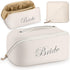Bride Silver Letter Makeup Bag for Women Bridesmaid Engagement Gift for Her Large Capacity Portable PU Waterproof Toiletry Bag Flat Open Cosmetic ...