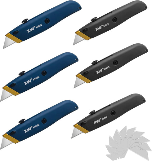 XW Retractable Utility Knife, Box Cutter Set for Cartons with Quick Blade Change, Extra 10 Blades Included, 6-Pack...