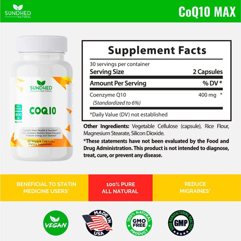 CoQ10 Powerful Antioxidant, Support Wellness Functions, Promotes Energy (Capsules 400mg)...