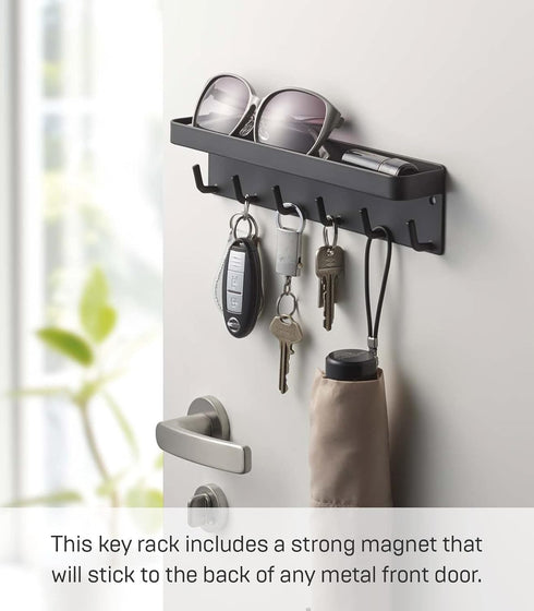 Yamazaki Home Magnetic Key Rack with Tray Steel One Size Black...