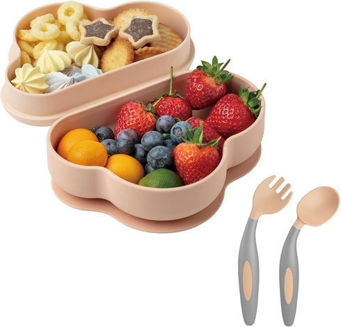 SUPERMAMA Suction Silicone Baby Feeding Set, 2 in 1 Baby Silicone Suction Bowls and Spoons, BPA Free, Infant Babies and Toddler Self Feeding Led W...