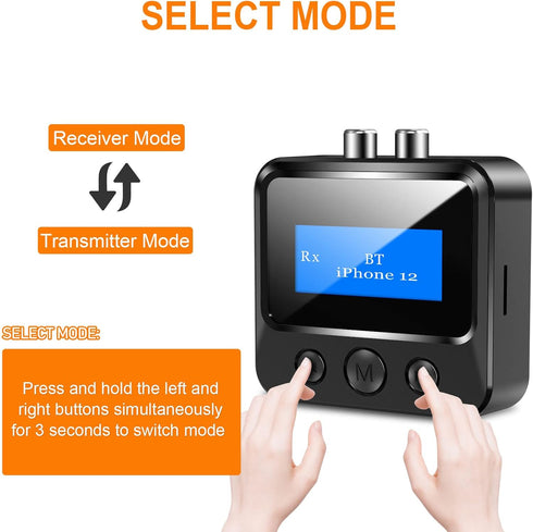 Bluetooth Transmitter Receiver for TV, Bluetooth Receiver for Home Stereo with RCA 3.5mm AUX & Display, Music Audio Adapter for Headphones/Speaker...