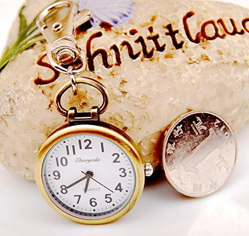 ZIMI 4 PCS Round Analog Women's Men's Nurses Keychain Key Ring Watch Simple Easy to Read time Quartz Unisex Pendant Clock...