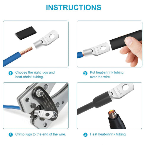 132 PCS Battery Terminal Connectors, 4 6 8 10 Gauge Wire Connectors, Battery Terminals, Tinned Cable Ends, Copper Wire Lugs for 4 6 8 10 AWG, Ring...