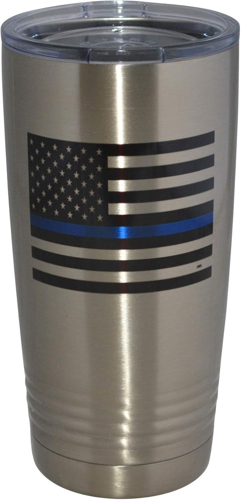 Rogue River Tactical Thin Blue Line Flag Police Officer 20 Oz. Travel Tumbler Mug Cup w/Lid Vacuum Insulated Law Enforcement PD Gift...