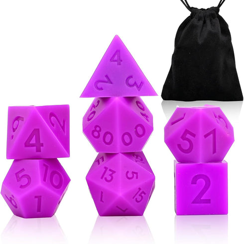 Silicone Dice, DND7PCS Piece Silicone Dice Set, with Flannelette Bag Storage Box, Suitable for Dungeons & Dragons Role-Playing and Board Games. (P...