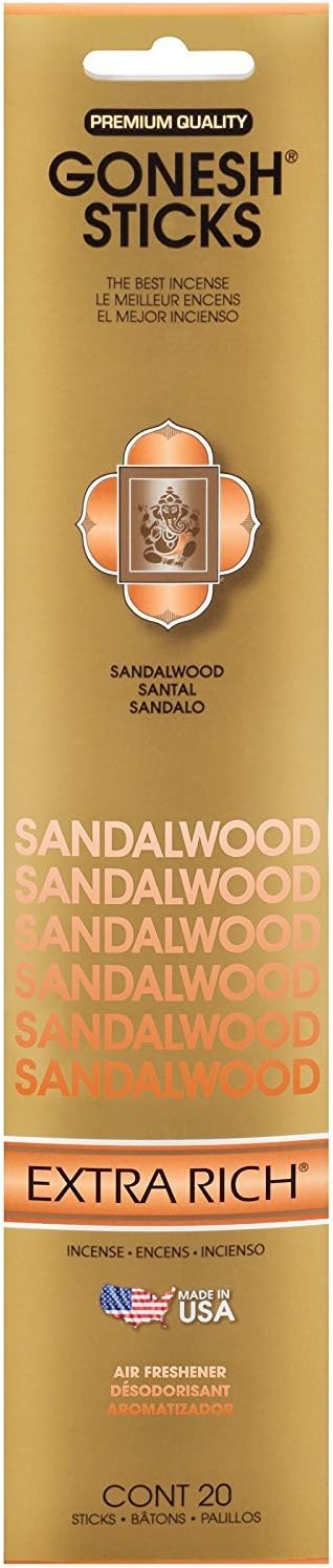 Sandalwood GOXRSA Gonesh Stick Incense , Single 20-stick pack , Gold...