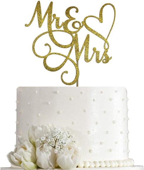 Gold Glitter Mr & Mrs Cake Topper - Wedding, Engagement, Wedding Anniversary Cake Toppers Decorations...