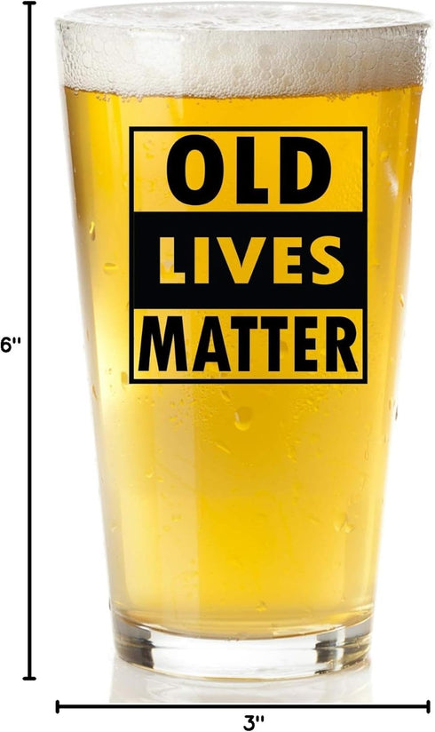 COOL AF Old Lives Matter Beer Glass - 16 Oz, Scratch Resistant Funny Beer Glass - Gag Gifts for Men - Birthday, Father’s Day, or Retirement Gift -...